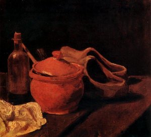 with Earthenware, Bottle and Clogs