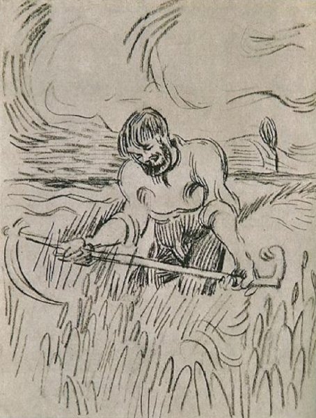 Man with Scythe in Wheat Field