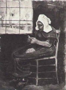 Woman Peeling Potatoes near a Window