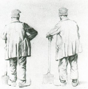 Two Sketches of a Man Leaning on His Spade