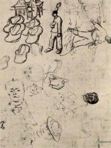 Sheet with Figures at a Table, a Sower, Clogs, etc