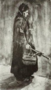 Woman with Shawl, Umbrella and Basket