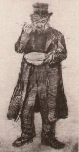 Orphan Man with Top Hat, Eating from a Plate