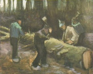 Four Men Cutting Wood