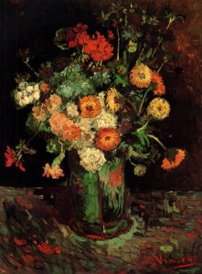 Vase With Zinnias And Other Flowers