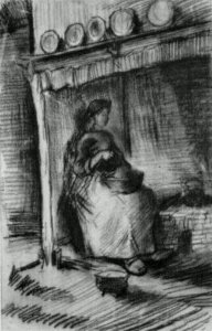 Interior with Peasant Woman Sitting near the Fireplace