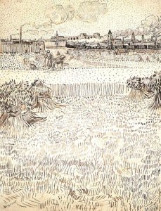 Wheat Field with Sheaves and Arles in the Background 2