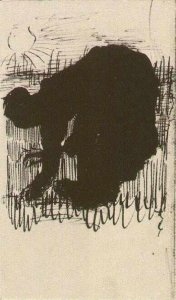 Silhouette of a Peasant Woman Digging Carrots