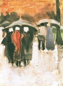 Scheveningen Women and Other People Under Umbrellas