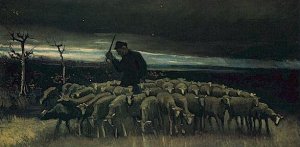 Shepherd With A Flock Of Sheep