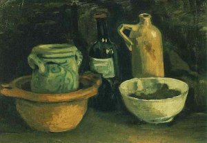 Still Life With Pottery And Two Bottles