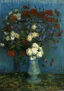 Vase With Cornflowers And Poppies