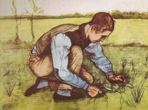 Young Boy Cutting Grass