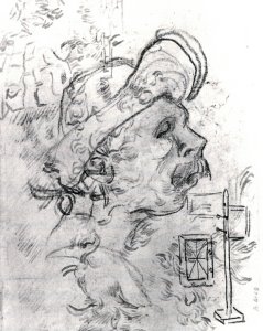 Head of a Man with a Hat, a Perspective Frame, and Other Sketches