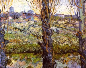 Orchard in Bloom with Poplars