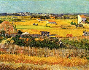 Harvest At La Crau With Montmajour In The Background